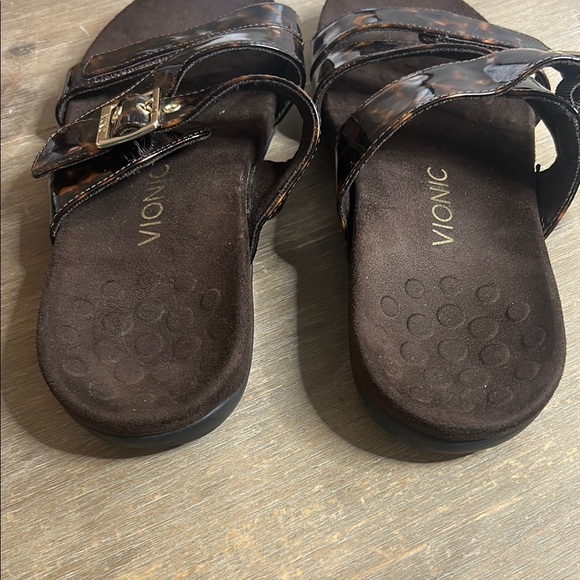Vionic Skylar Brown Tortoise Slip On Adjautable Sandals Women Orthotic size 9 - Picture 4 of 16